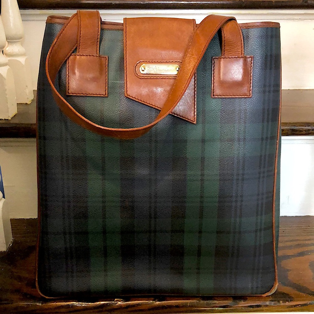 RALPH LAUREN Black Watch Coated Canvas Waxed Leather Shopper Baby Toddler Bag